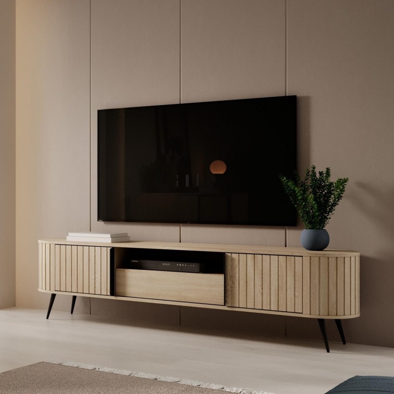 RTV Tisch RIVO 196 cm - TV-Schrank in Eiche Cremona mit geriffelten Fronten 2/9