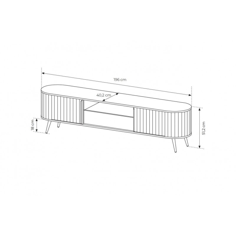 RTV Tisch RIVO 196 cm - TV-Schrank in Eiche Cremona mit geriffelten Fronten 6/9