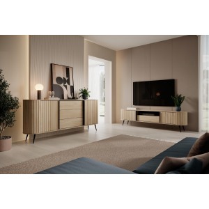 RTV Tisch RIVO 196 cm - TV-Schrank in Eiche Cremona mit geriffelten Fronten 9/9