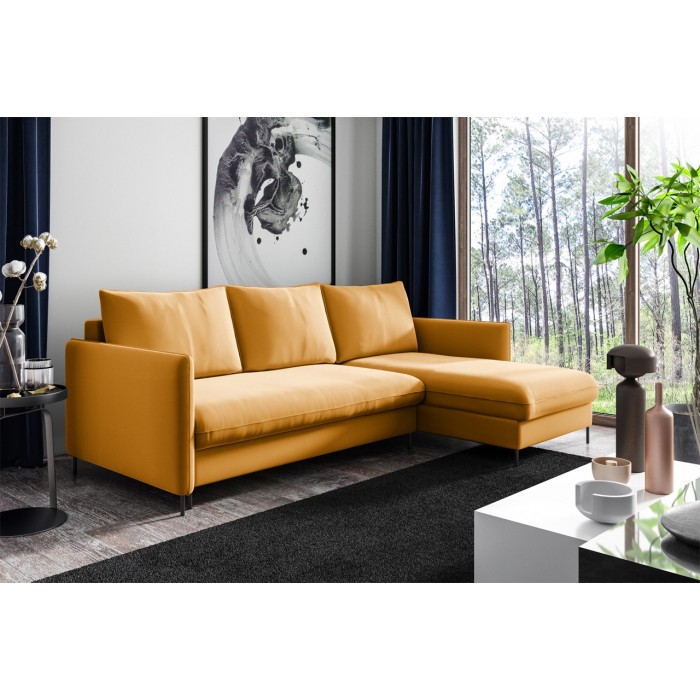 Ecksofa BELIS Rechts 
 mit Bettkasten und Schlaffunktion - Gelb