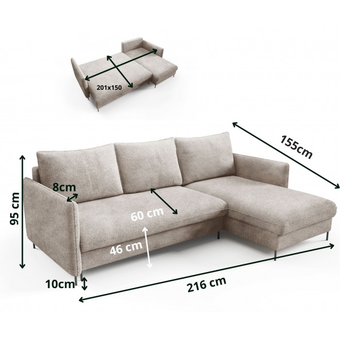 Ecksofa BELIS Rechts 
 mit Bettkasten und Schlaffunktion - Dunkelbeige