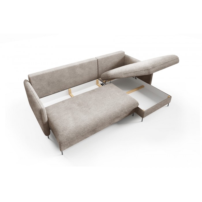 BELIS BOUCLE beige Ecksofa mit Schlaffunktion für das Wohnzimmer