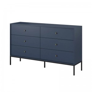 Kommode Molly 6 Schubladen Dunkelblau - Moderne Sideboard mit Schwarz Metallbeinen 154 cm 1/9