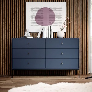 Kommode Molly 6 Schubladen Dunkelblau - Moderne Sideboard mit Schwarz Metallbeinen 154 cm 2/9