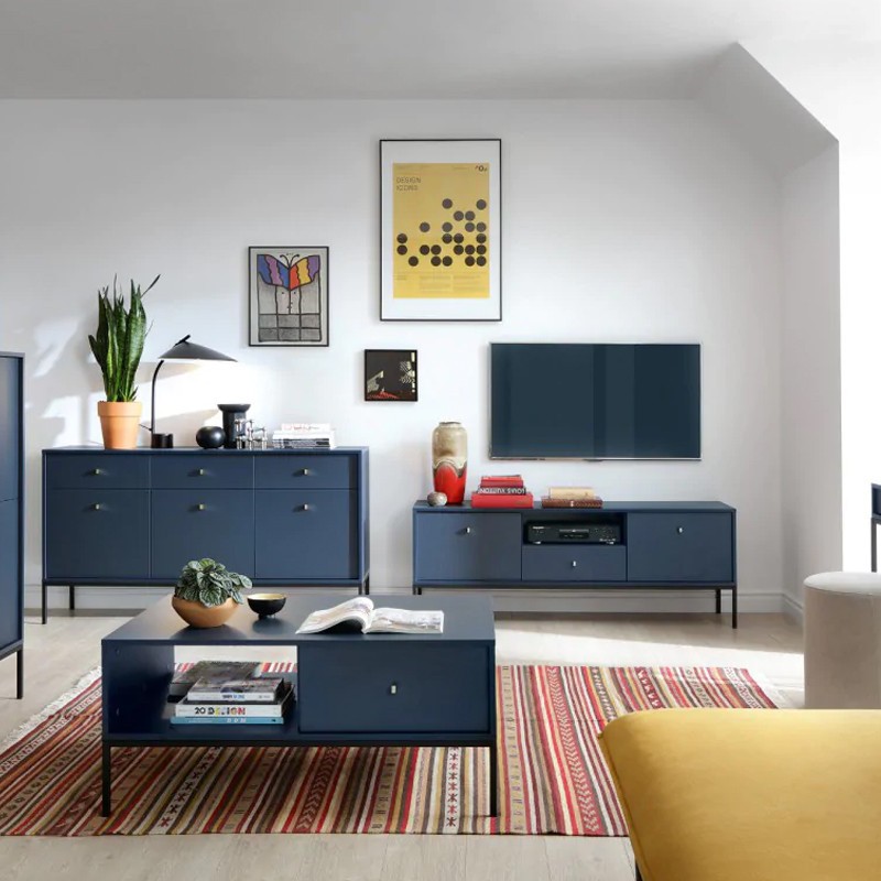 Kommode Molly 6 Schubladen Dunkelblau - Moderne Sideboard mit Schwarz Metallbeinen 154 cm 3/9