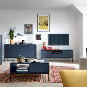 Kommode Molly 6 Schubladen Dunkelblau - Moderne Sideboard mit Schwarz Metallbeinen 154 cm 3/9