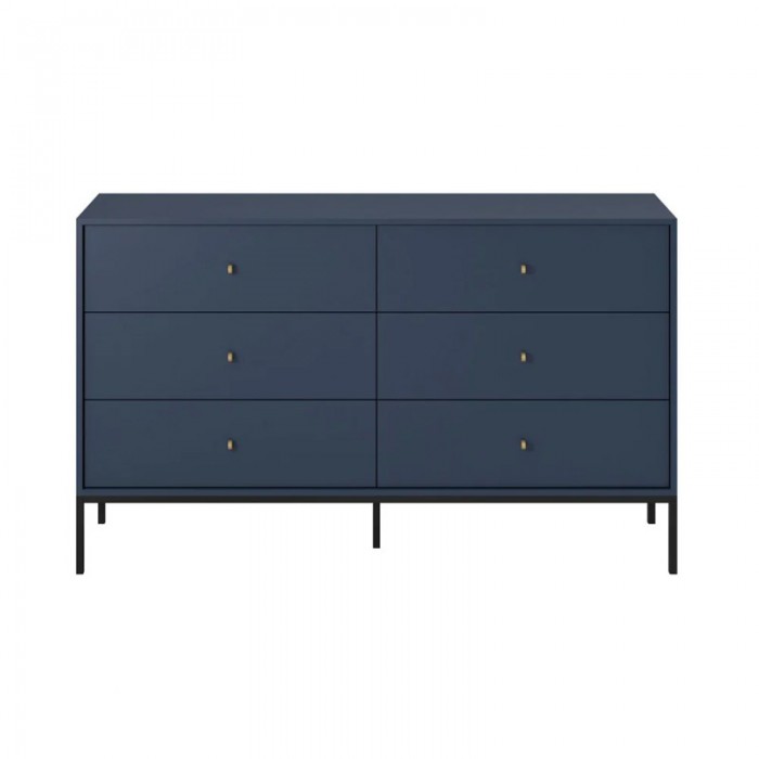 Kommode Molly 6 Schubladen Dunkelblau - Moderne Sideboard mit Schwarz Metallbeinen 154 cm