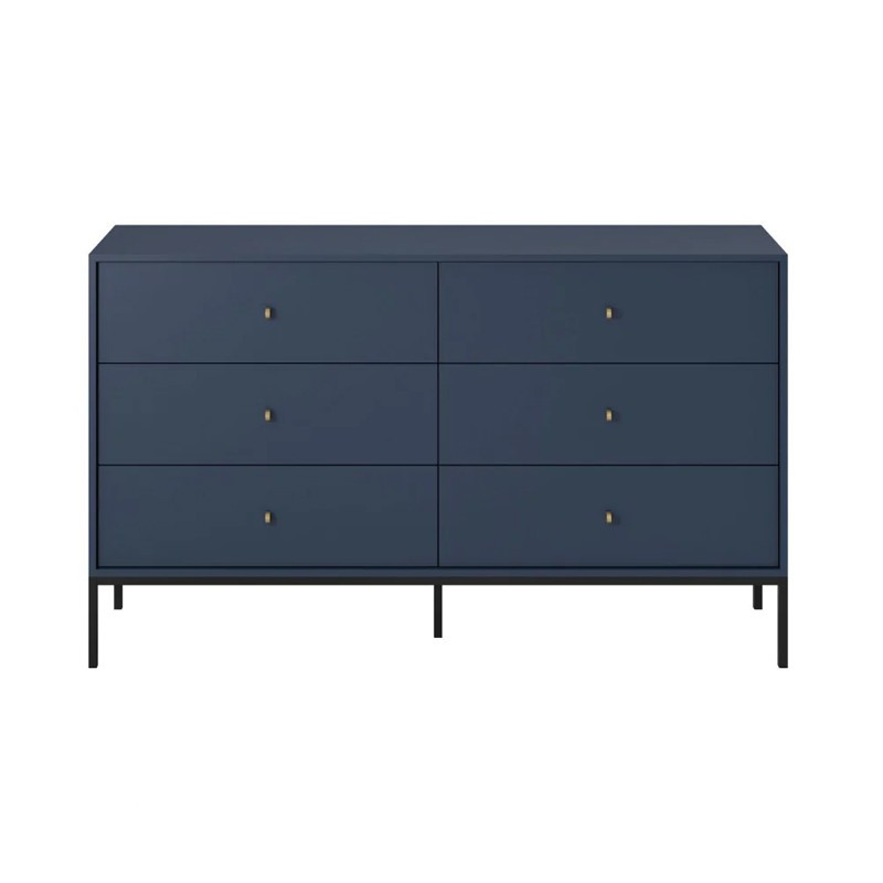Kommode Molly 6 Schubladen Dunkelblau - Moderne Sideboard mit Schwarz Metallbeinen 154 cm 4/9
