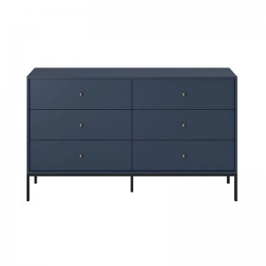 Kommode Molly 6 Schubladen Dunkelblau - Moderne Sideboard mit Schwarz Metallbeinen 154 cm 4/9