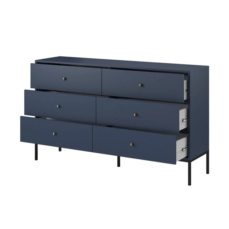Kommode Molly 6 Schubladen Dunkelblau - Moderne Sideboard mit Schwarz Metallbeinen 154 cm 5/9