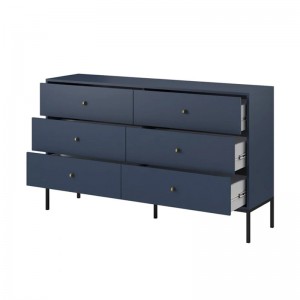 Kommode Molly 6 Schubladen Dunkelblau - Moderne Sideboard mit Schwarz Metallbeinen 154 cm 5/9