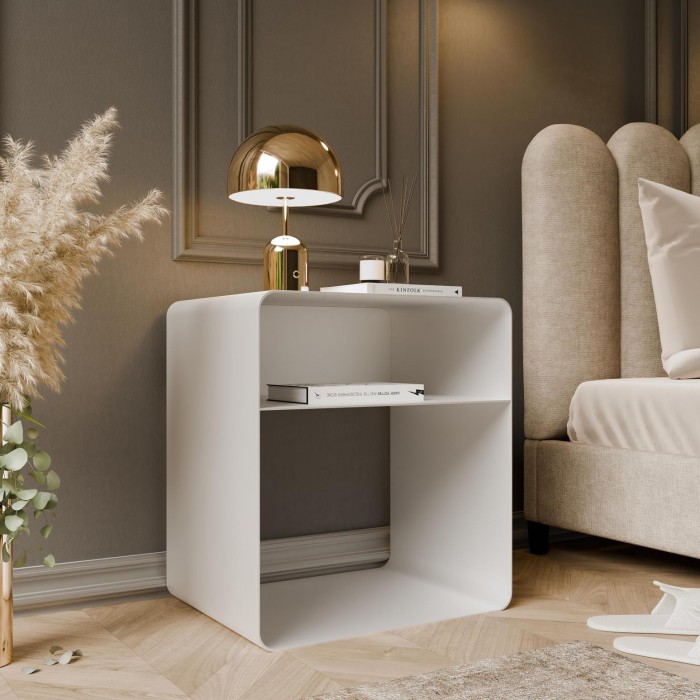 Moderner weißer Nachttisch AURA mit Ablage für...