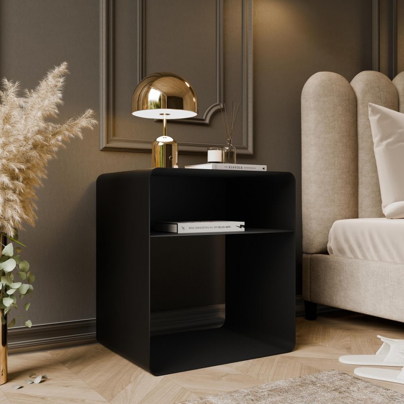 Moderner schwarzer Nachttisch AURA mit Ablage für minimalistische Innenräume 2/9