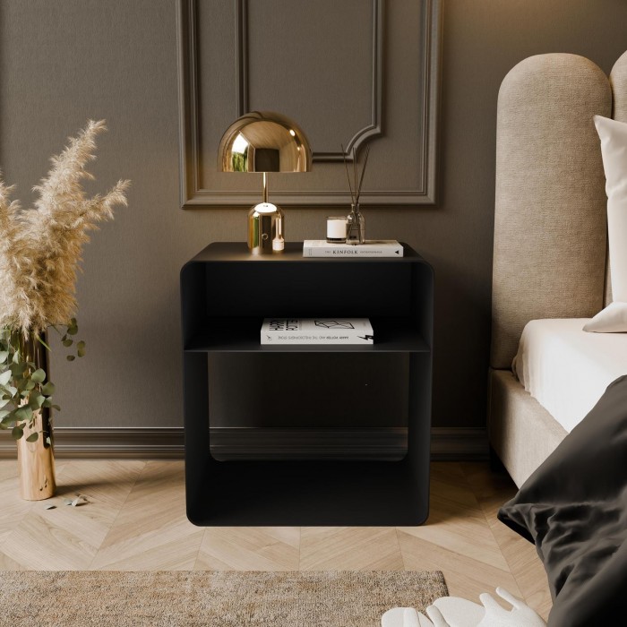 Moderner schwarzer Nachttisch AURA mit Ablage für minimalistische Innenräume