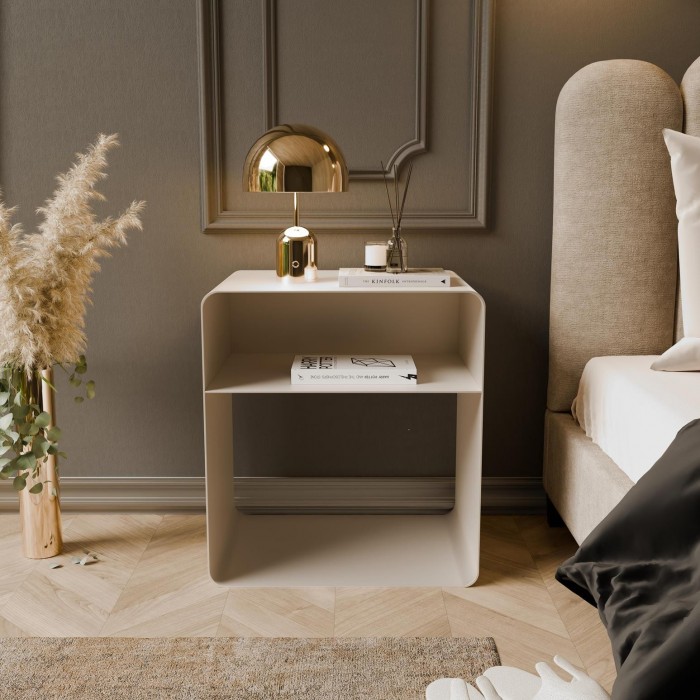 Moderner Nachttisch AURA aus Kaschmir mit Ablage für minimalistische Innenräume