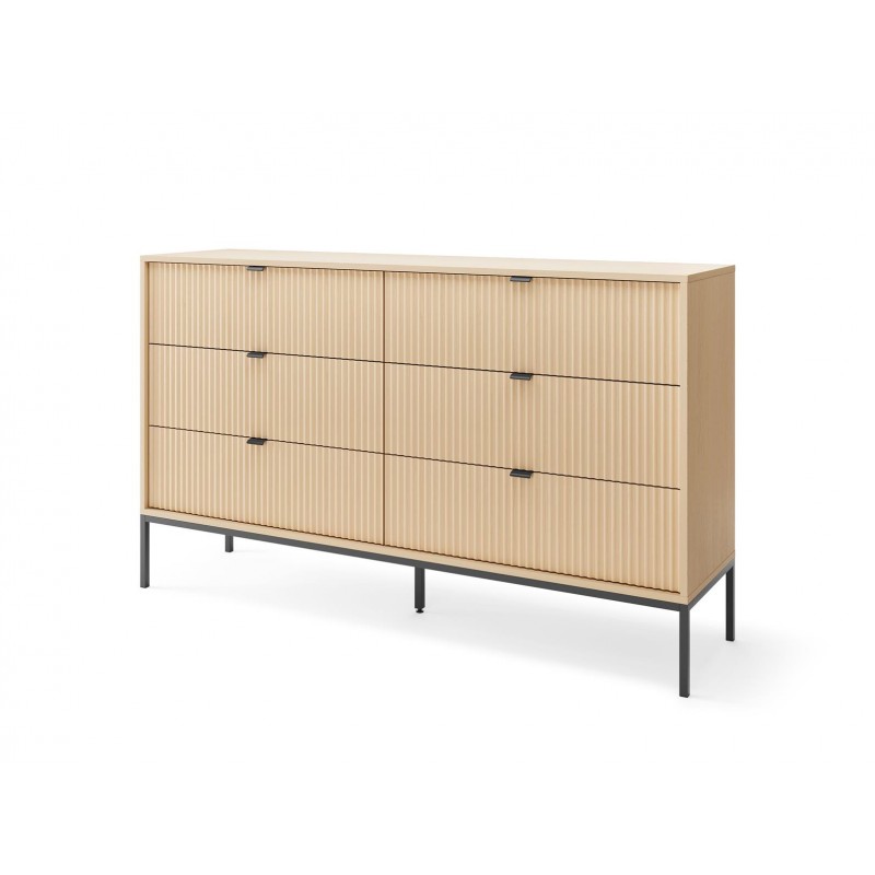 Kannelierte Kommode NOVA 154 cm - 6 Schubladen, Eiche Vicenza mit schwarzem Rahmen 1/9