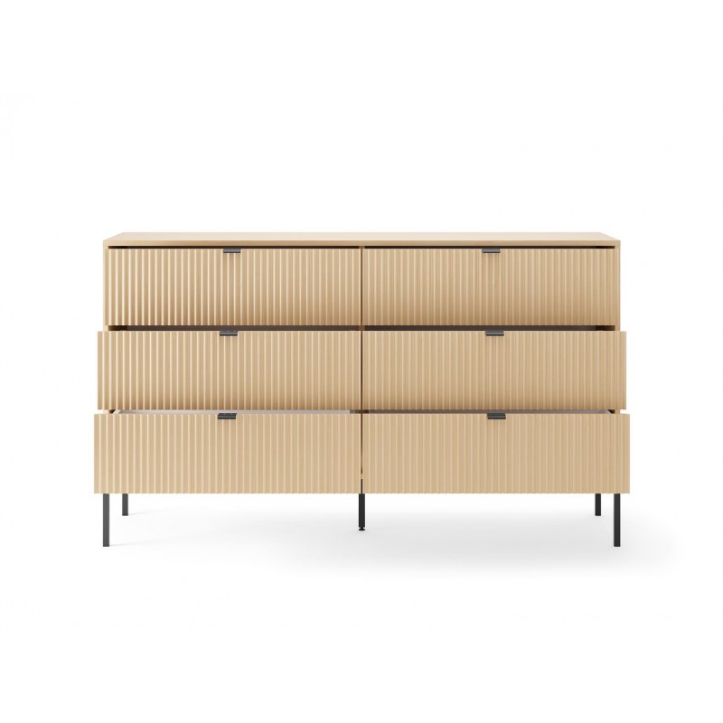 Kannelierte Kommode NOVA 154 cm - 6 Schubladen, Eiche Vicenza mit schwarzem Rahmen 2/9