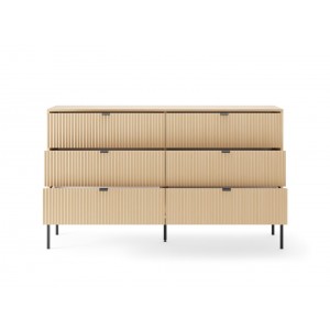 Kannelierte Kommode NOVA 154 cm - 6 Schubladen, Eiche Vicenza mit schwarzem Rahmen 2/9