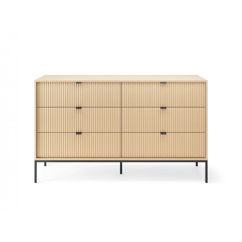 Kannelierte Kommode NOVA 154 cm - 6 Schubladen, Eiche Vicenza mit schwarzem Rahmen 4/9