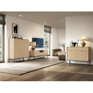 Kannelierte Kommode NOVA 154 cm - 6 Schubladen, Eiche Vicenza mit schwarzem Rahmen 6/9