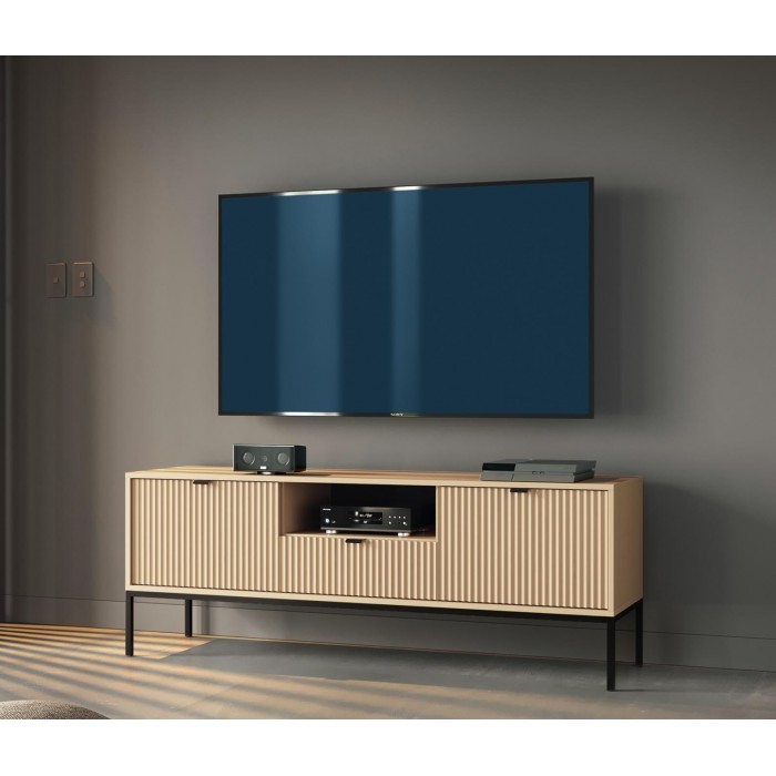 RTV NOVA 154 cm geriffelte Eiche Vicenza auf schwarzem Rahmen