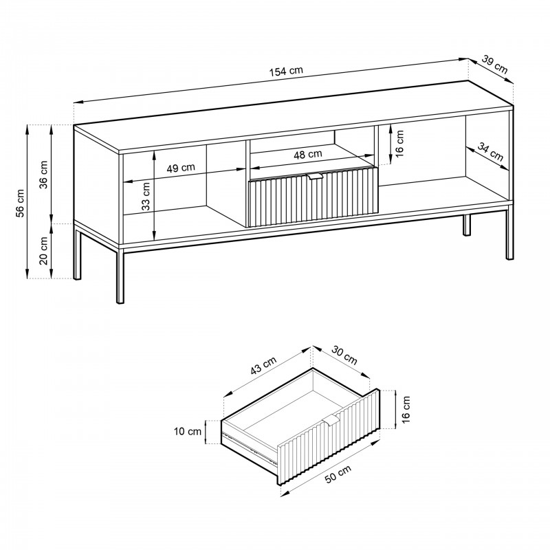 RTV NOVA 154 cm geriffelte Eiche Vicenza auf schwarzem Rahmen 5/9