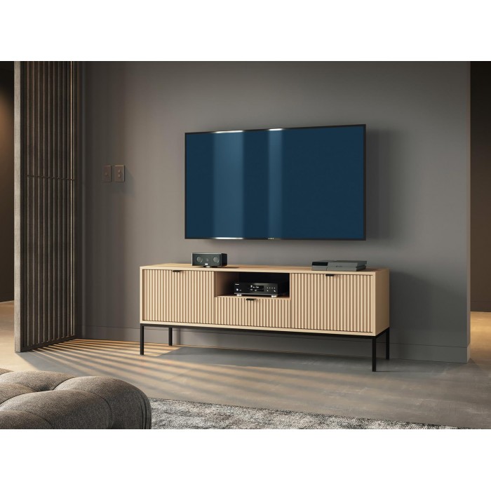 RTV NOVA 154 cm geriffelte Eiche Vicenza auf schwarzem Rahmen