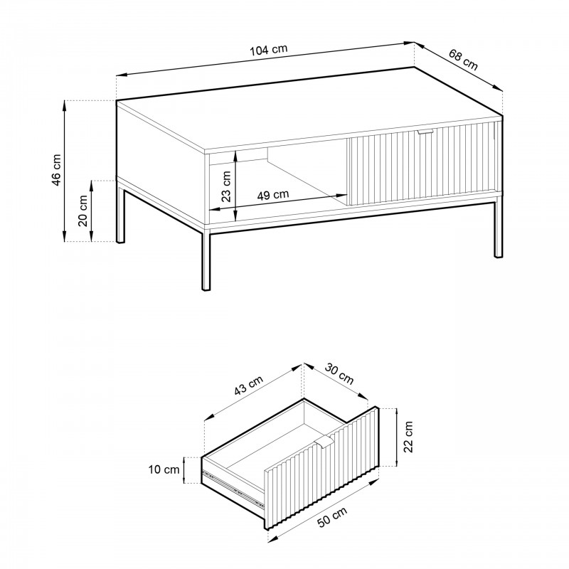 Couchtisch NOVA 104 cm - 2 Schubladen, Eiche Vicenza auf schwarzem Rahmen 4/9