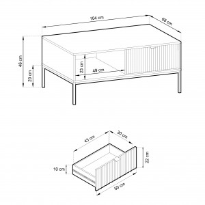 Couchtisch NOVA 104 cm - 2 Schubladen, Eiche Vicenza auf schwarzem Rahmen 4/9