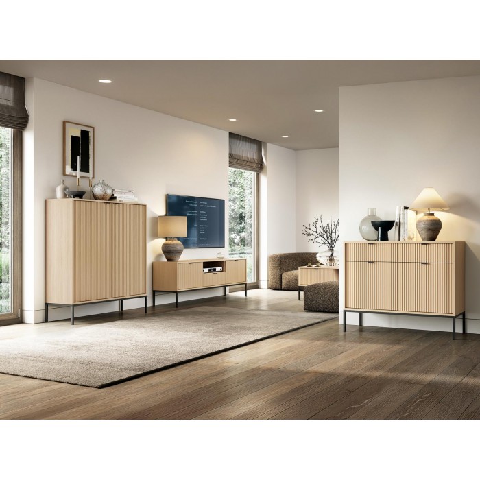 Couchtisch NOVA 104 cm - 2 Schubladen, Eiche Vicenza auf schwarzem Rahmen