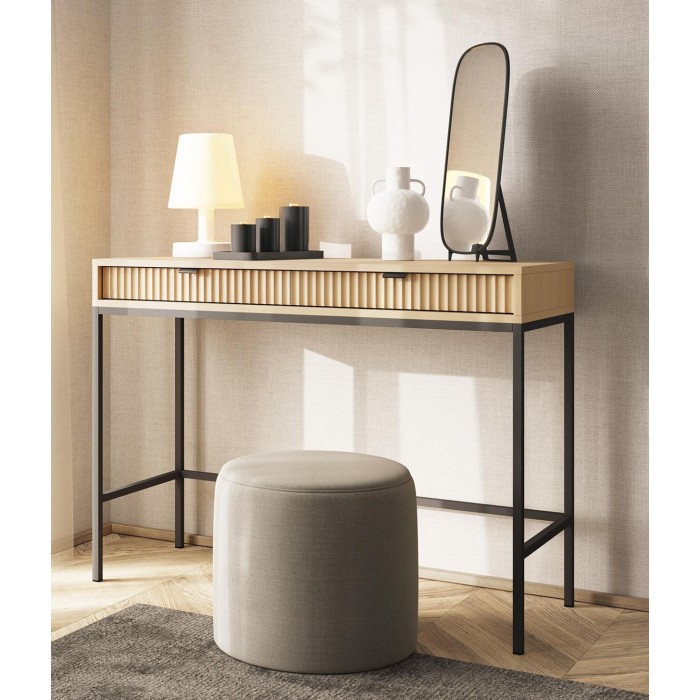 Toaletka Biurko Konsola NOVA 104 cm – 2 Szuflady, Dąb Vicenza na Czarnym Stelażu