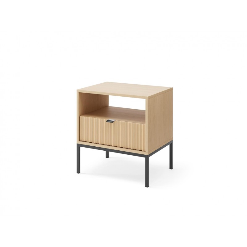 Nachttisch NOVA 54 cm geriffelt - Eiche Vicenza auf schwarzem Rahmen 1/9