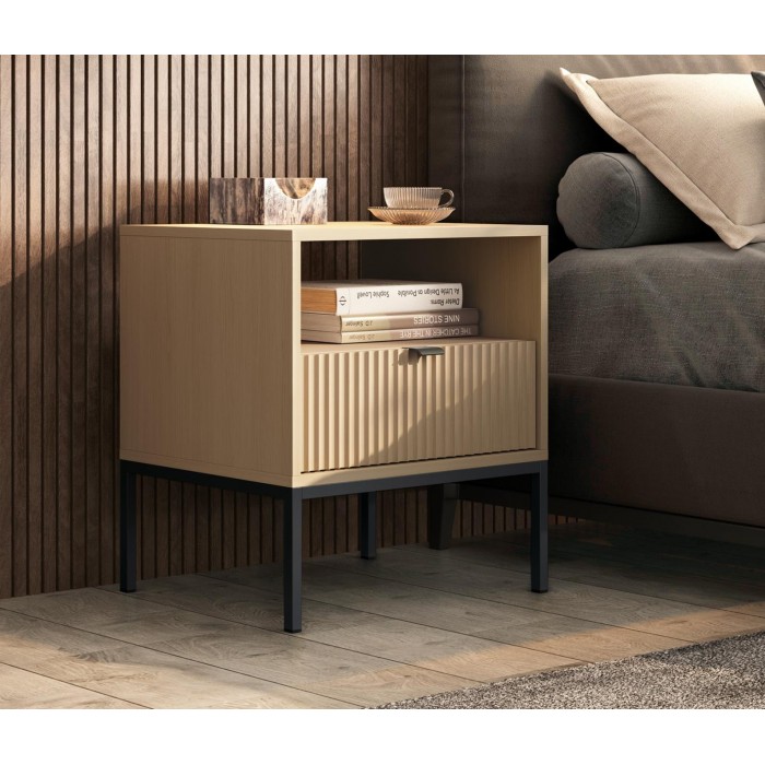 Nachttisch NOVA 54 cm geriffelt - Eiche Vicenza auf schwarzem Rahmen