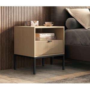 Nachttisch NOVA 54 cm geriffelt - Eiche Vicenza auf schwarzem Rahmen 3/9