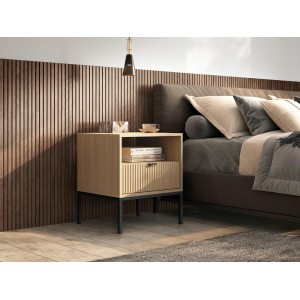 Nachttisch NOVA 54 cm geriffelt - Eiche Vicenza auf schwarzem Rahmen 7/9