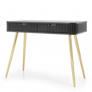 Schminktisch Konsolentisch Schreibtisch mit Schubladen geriffelte Fronten auf goldenen Beinen ZOVA Schwarz 1/9