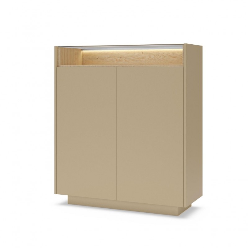 KIRO Highboard Kommode mit LED-Beleuchtung & Glasplatte, 103x119 cm, Kakao / Eiche Cremona 1/9