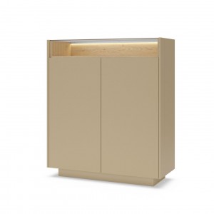 KIRO Highboard Kommode mit LED-Beleuchtung & Glasplatte, 103x119 cm, Kakao / Eiche Cremona 1/9