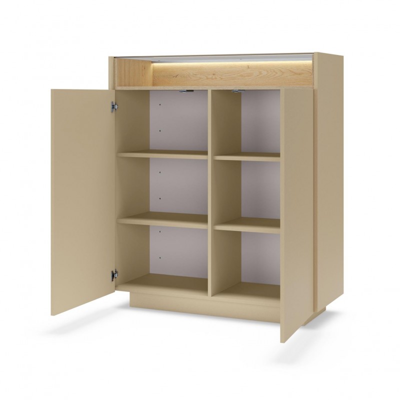 KIRO Highboard Kommode mit LED-Beleuchtung & Glasplatte, 103x119 cm, Kakao / Eiche Cremona 2/9
