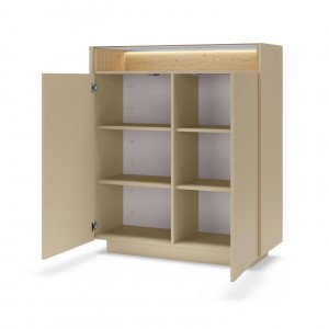 KIRO Highboard Kommode mit LED-Beleuchtung & Glasplatte, 103x119 cm, Kakao / Eiche Cremona 2/9