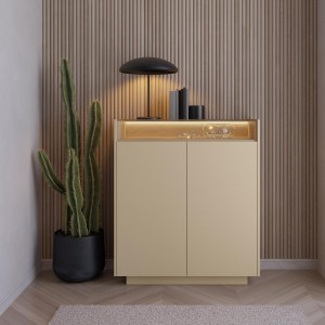 KIRO Highboard Kommode mit LED-Beleuchtung & Glasplatte, 103x119 cm, Kakao / Eiche Cremona 3/9