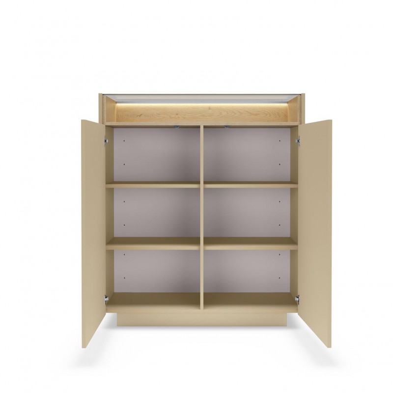 KIRO Highboard Kommode mit LED-Beleuchtung & Glasplatte, 103x119 cm, Kakao / Eiche Cremona 4/9