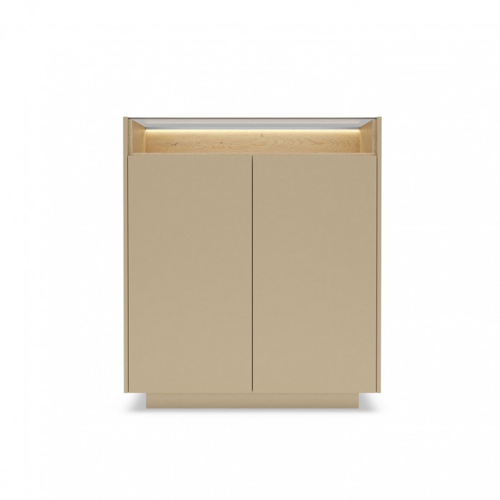 KIRO Highboard Kommode mit LED-Beleuchtung & Glasplatte, 103x119 cm, Kakao / Eiche Cremona