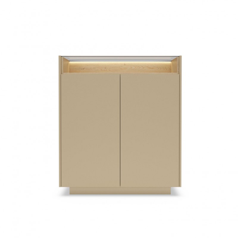 KIRO Highboard Kommode mit LED-Beleuchtung & Glasplatte, 103x119 cm, Kakao / Eiche Cremona 5/9