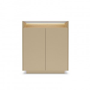 KIRO Highboard Kommode mit LED-Beleuchtung & Glasplatte, 103x119 cm, Kakao / Eiche Cremona 5/9