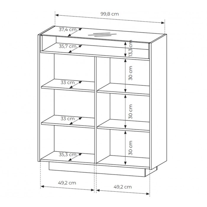 KIRO Highboard Kommode mit LED-Beleuchtung & Glasplatte, 103x119 cm, Kakao / Eiche Cremona