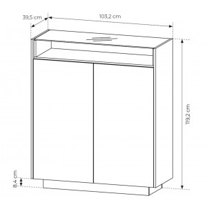 KIRO Highboard Kommode mit LED-Beleuchtung & Glasplatte, 103x119 cm, Kakao / Eiche Cremona 7/9