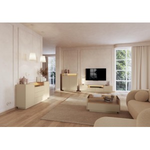 KIRO Highboard Kommode mit LED-Beleuchtung & Glasplatte, 103x119 cm, Kakao / Eiche Cremona 9/9