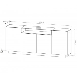 KIRO Sideboard Kommode 4-türig mit LED & Glasplatte, 203x83 cm, Kakao / Eiche 4/9