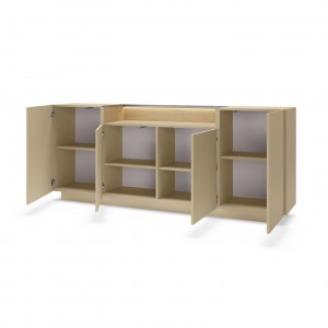 KIRO Sideboard Kommode 4-türig mit LED & Glasplatte, 203x83 cm, Kakao / Eiche 2/9